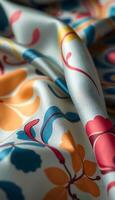 close up of a colorful flowered fabric photo