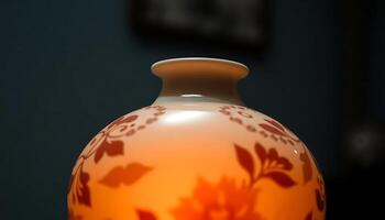 A vase with a candle in it on a table photo