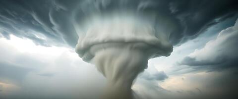 A tornado is seen in the sky with clouds photo