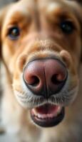 close up of a dog's nose with it's tongue out photo