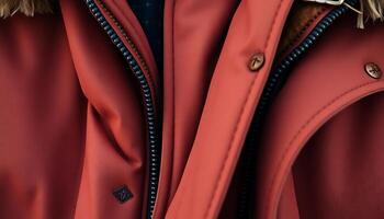 close up of a red jacket with zippers photo