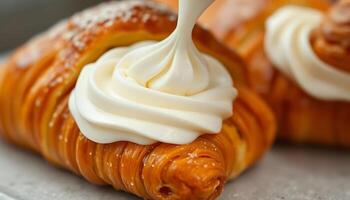 pastry with cream on top of it photo