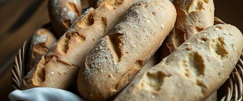A basket of bread is sitting on a table photo