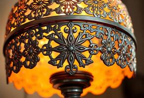 close up of a lamp with a yellow light in the background photo