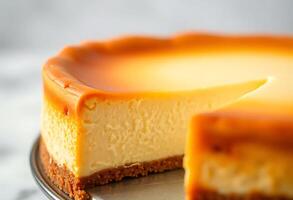 cheesecake with a slice missing from it photo