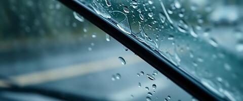 A car windshield with rain drops on it photo