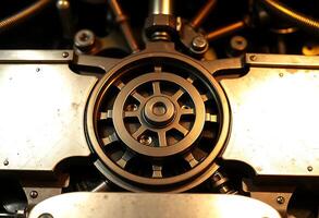 close up view of a machine's gears photo