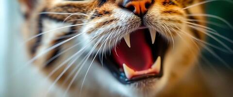 A close up of a cat's mouth with its mouth open photo