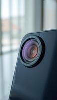 A close up of a camera lens on a smartphone photo