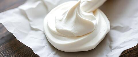 close up of a spoon full of whipped cream photo