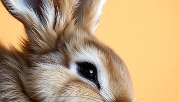 close up of a rabbit's face with a yellow background photo