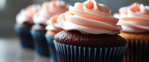 row of cupcakes with frosting on top photo