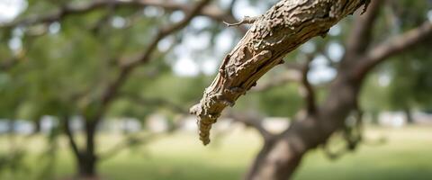 A close up of a tree branch with a green background photo
