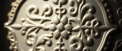 A close up of a decorative decorative pattern on a wall photo