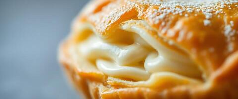 Close up of a pastry with a white frosting photo