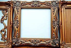 Three ornate frames with blank spaces on top photo