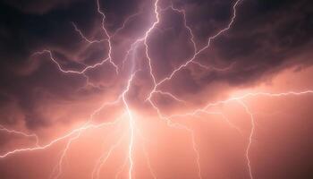 Lightning strike in the sky with clouds and dark sky photo