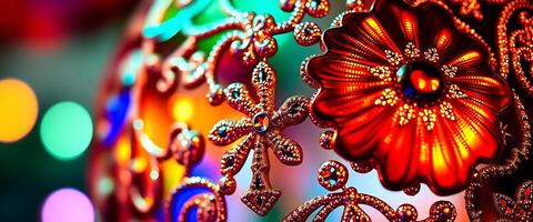 close up of a decorative object with lights in the background photo