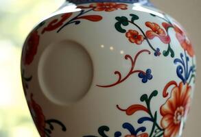 A close up of a vase with a colorful design photo