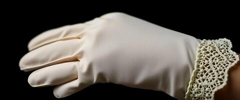 hand wearing a white glove with lace on it photo