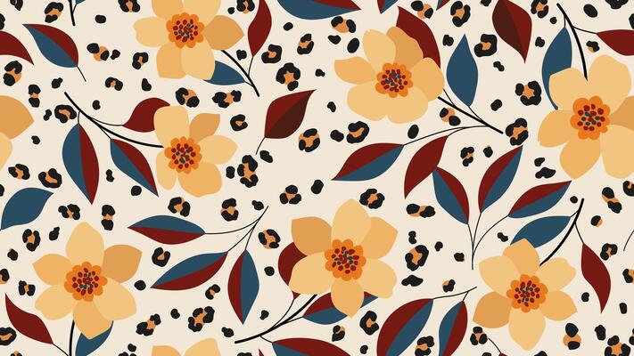 Seamless pattern with floral and leopard exotic hand drawn for fabric, textile, clothing, poster, banner