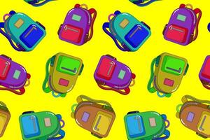 vibrant colorful backpacks seamless pattern yellow background modern back to school design for textile web decor digital illustration vector