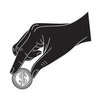a hand holding a coin with a dollar sign on it vector