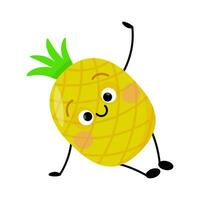 Funny pineapple character stands on one hand vector