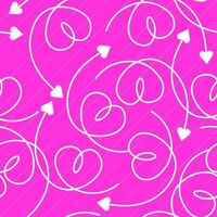 Seamless pattern of hand drawn spiral arrows with hearts on pink background vector