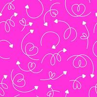 Seamless pattern of white hand drawn arrows with hearts on pink background vector