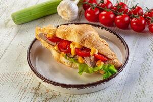 A sandwich with tomatoes and lettuce on a plate photo