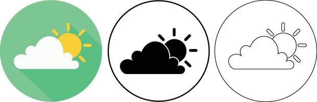 Weather icon set featuring sun and cloud designs with various styles for applications vector