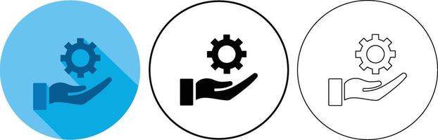 Gear in hand icon illustrating solutions service support settings and maintenance concepts vector