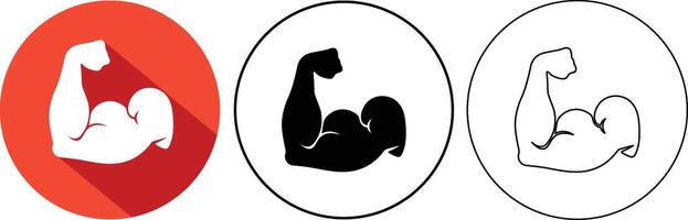 Graphic illustration of a muscle flexing in a circular form showcasing different color styles vector