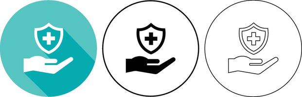 Medical shield symbol representing healthcare support and protection in several different styles vector