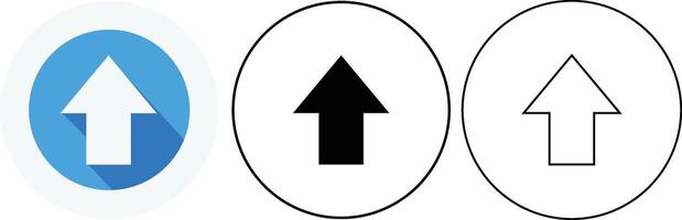 Three up arrow icons illustrating directions symbolizing growth and progress in circular frames vector