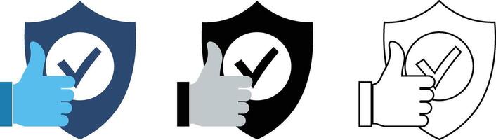 Shield with a thumbs up icon representing security assurance and approval agreement concept vector