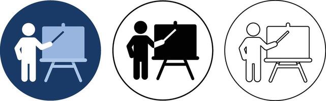 Three variations of a presentation icon featuring a person and a whiteboard for educational purposes. vector