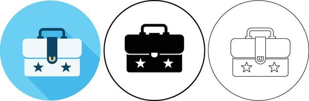 Three stylish briefcase icons in different styles for business and design projects vector