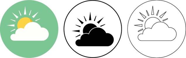 Weather icons featuring sun partially covered by cloud in circle for various design applications. vector