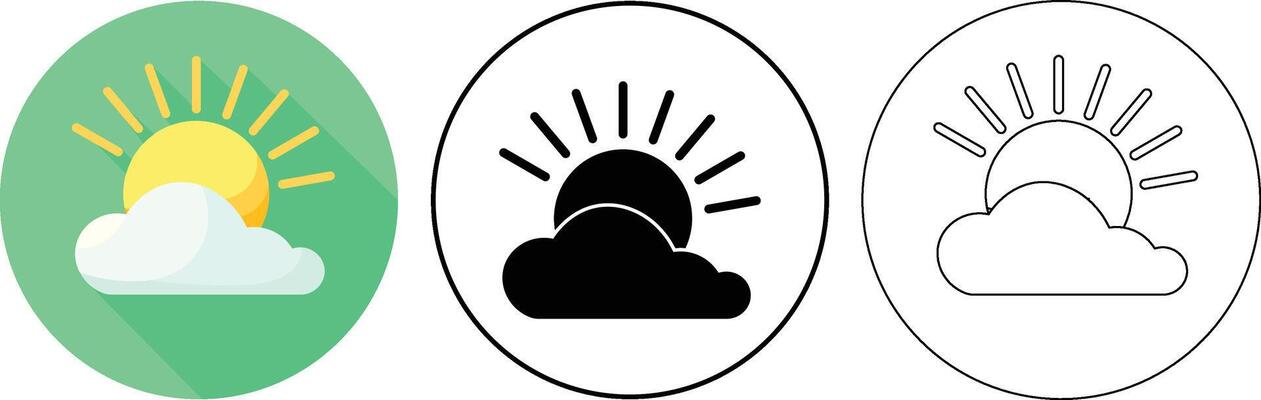 Weather icon illustrations depicting sun shining from behind a white cloudy formation