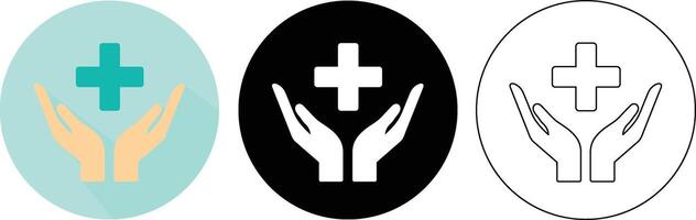 Healthcare symbol featuring cross and hands icon representing health and medical assistance support vector