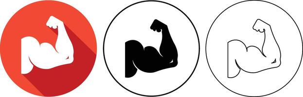 illustration of a muscular arm symbol in various styles within circular backgrounds vector