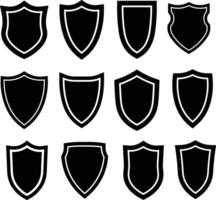 A collection of black and white shield icons with various shapes and design elements vector