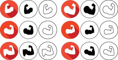 Collection of arm icons with shadow and different styles for fitness and strength related themes vector