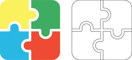 Colorful puzzle pieces interlocking showing cooperation collaboration and teamwork in a square composition vector