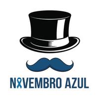 Flat Novembro Azul Design with Mustache and Ribbon. vector