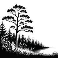 Silhouette of a tree and grass vector