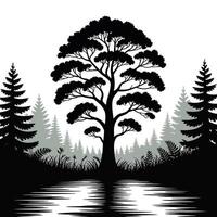 Tree silhouette in the forest vector