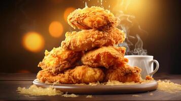 Delicious crispy fried chicken with a warm cup of coffee. photo